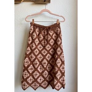 Mason’s Daughter Brown Floral Crochet Cotton Midi Skirt SM